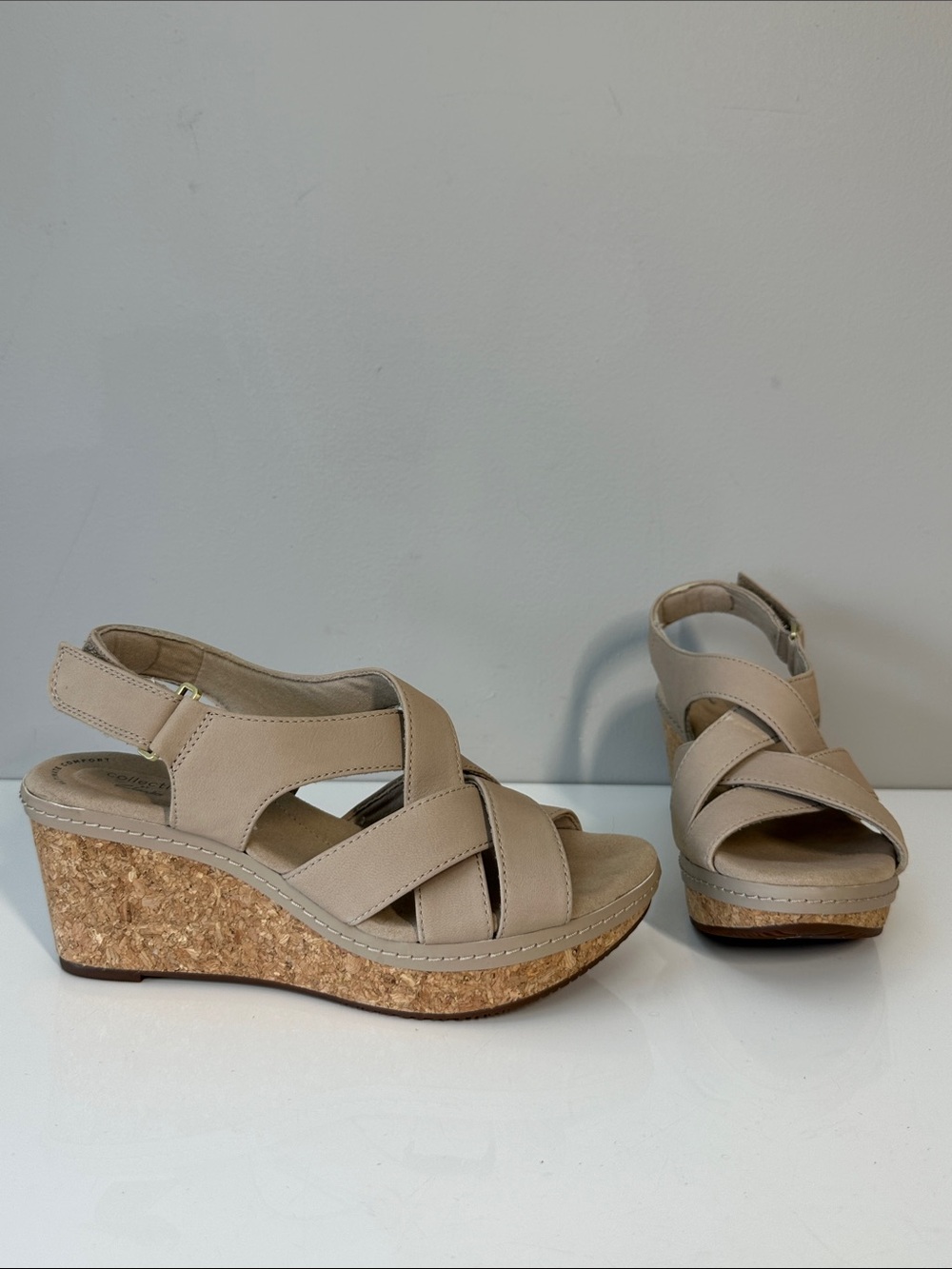Clarks Annabel Pearl Wedge Sandals Size 9 Nubuck Cork Strappy